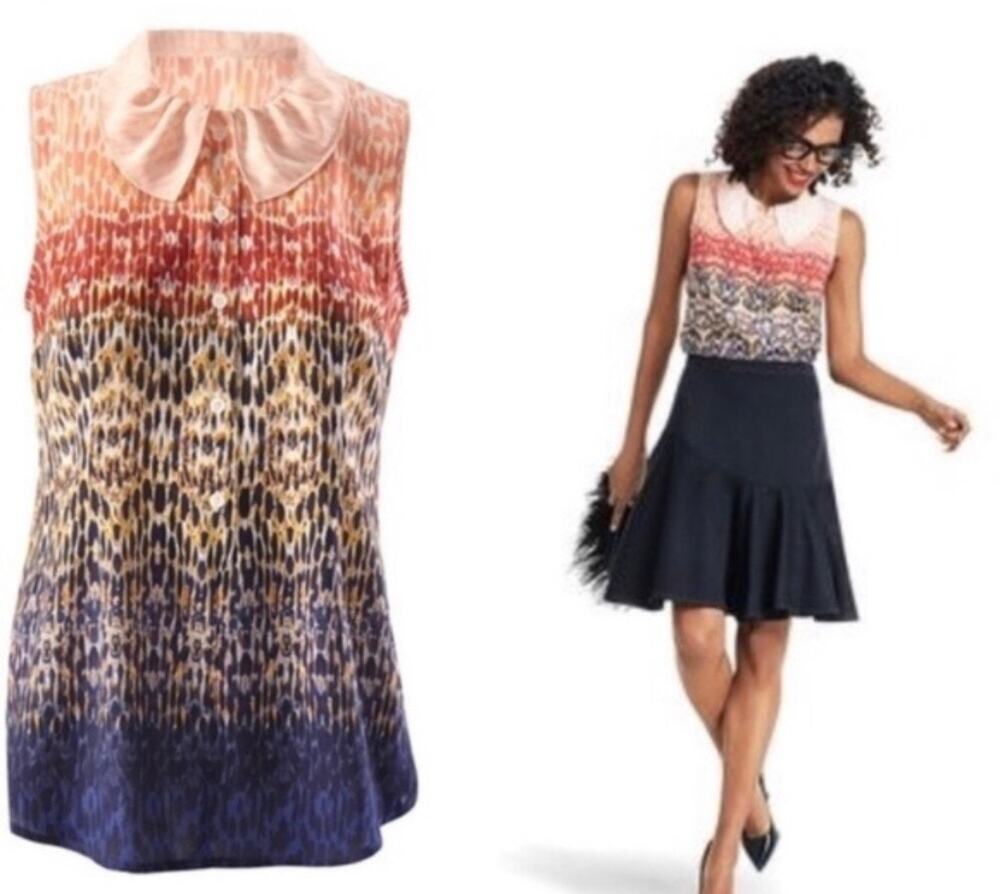CABI 3078 Love Tunic Blouse Peter Pan Collar Abstract Print Sleeveless Top S